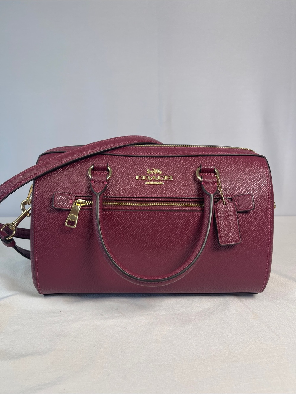Coach Rowan Medium Satchel J2298-79946 Burgundy Crossgrain Leather Crossbody